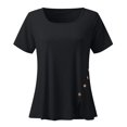 thumbnail image 4 of JIANLAI Womens V Neck Short Sleeve T-Shirt Side Button Detail Casual Summer Blouse Plus Size Fashion Top S to 5XL, 4 of 5