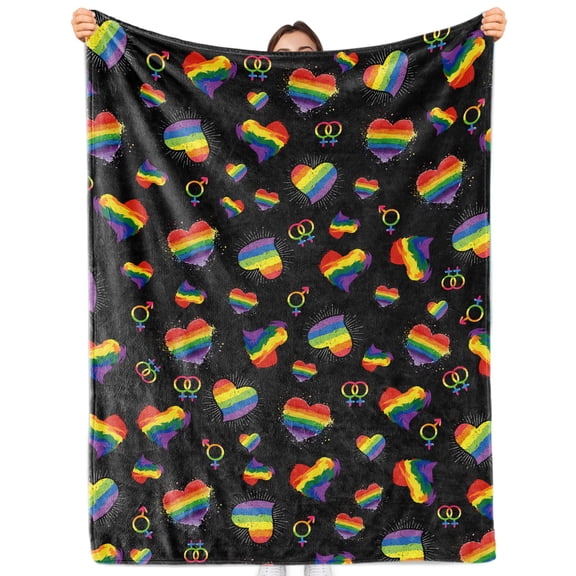 Kainsy Paready Rainbow Lgbt Colorful Hearts Blanket Gay Pride Soft Fleece Throw Blankets Lightweight Pride Blanket for Couch Sofa Indoors Outdoors Party Decor-60x80in(30"x40")