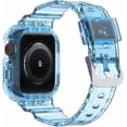 thumbnail image 3 of Clear Case with Band for Apple Watch 45mm 38mm 40mm 41mm 42mm 44mm Women Men Girl,Silicone Jelly Transparent Soft Soprt Strap with Cover for iWatch Series 9 8 7 6 5 4 3 2 1 SE Blue Pink Green Orange, 3 of 8