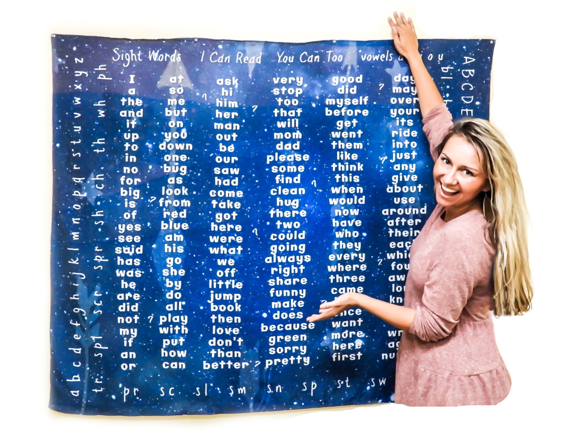 Sight Words Classroom List Fabric Poster Tapestry Educational Activity Learn How to Read Early Reader Dolch Fry List PreK Kindergarten 60in x 50in