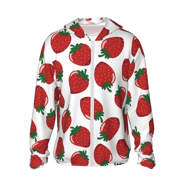 Fotbe Hand Drawn Strawberry Chaqueta con Protección Solar UPF 50+ para Hombre y Mujer, Camisa con Capucha y Bolsillos-Large