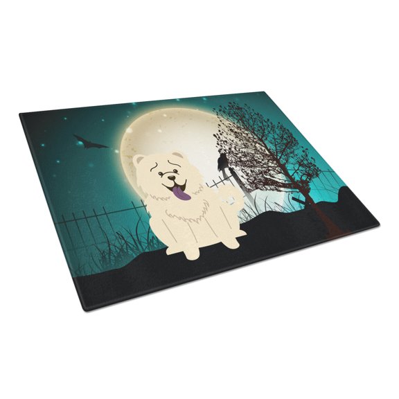 Halloween Scary Chow Chow White Glass Cutting Board Large