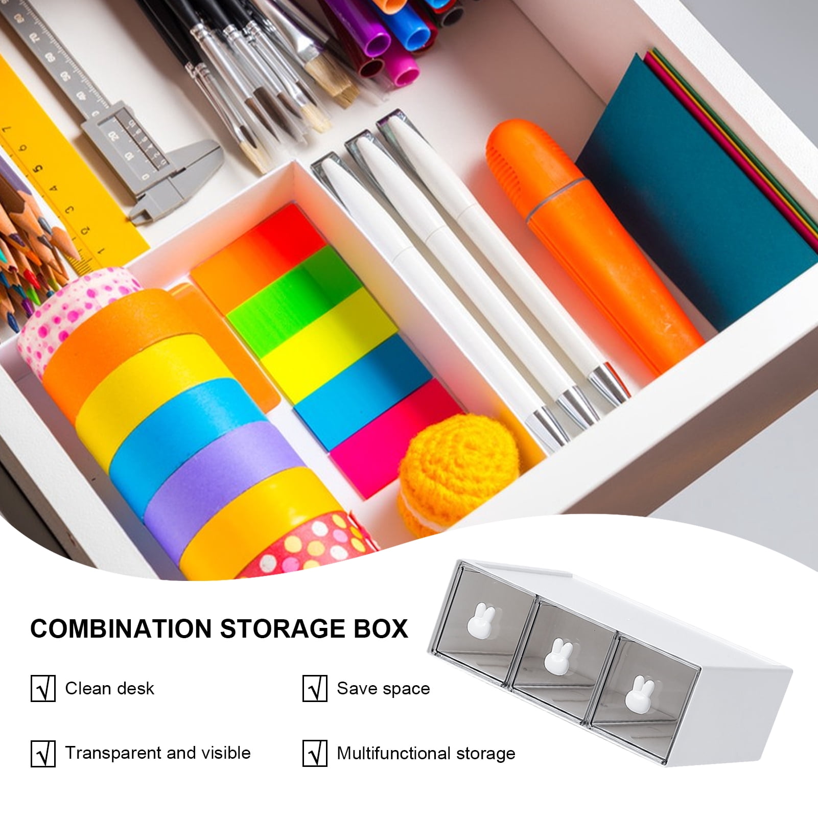 Stationary Organizer, Rabbit Handle Desk Storage Box, Stationery Box, Desktop Stationery Storage Box, Desk Organizer, Makeup Organizer Drawers