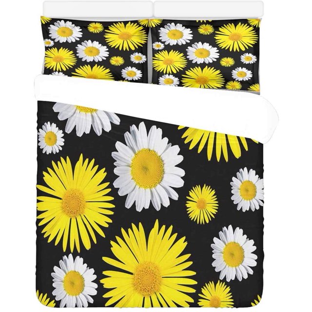 Juego de ropa de cama ABPHQTO 3 piezas Funda nórdica amarilla blanca floral con 2 fundas de almohada tamaño Twin
