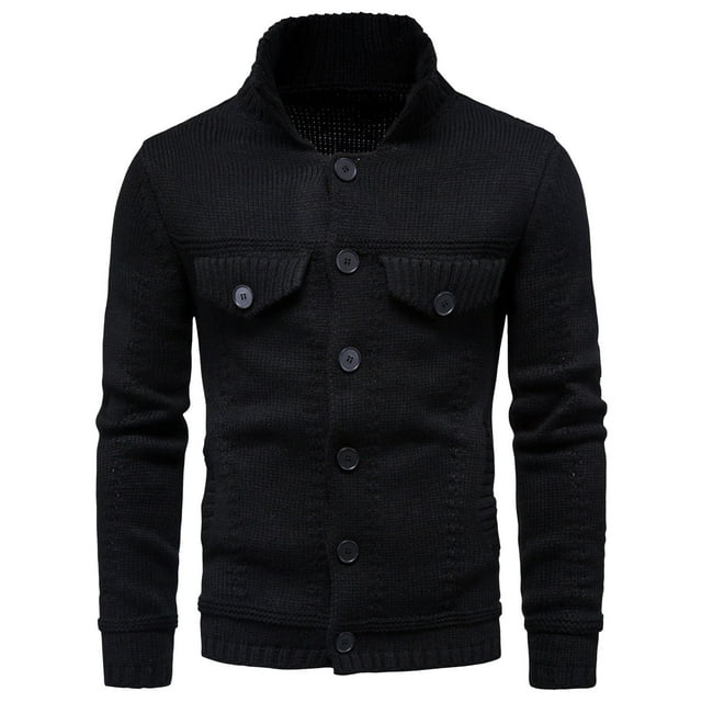 Weiqiqre Cardigans pour Hommes Mode Bouton Poche Solide Manches Longues Tricoté Col Rabattu Veste de Travail Cardigan