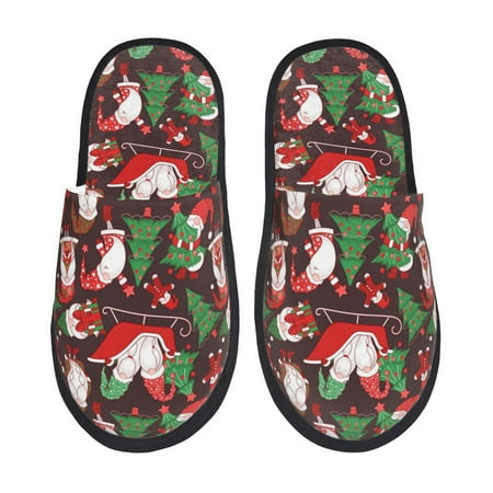 

Qekee Merry Christmas1 Print Furry Slippers for Women and Men House Slipper Funny Bedroom Slippers Indoor -Medium