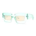thumbnail image 4 of Womens Razor Blade Geometric Thick Horn Rim Temple Rectangle Sunglasses Green Beige, 4 of 4