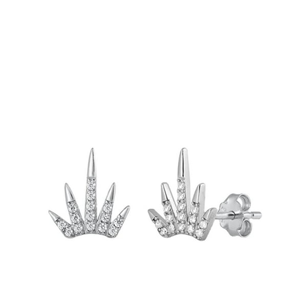 Flashy Chic Sterling Silver Tiara Crown Clear Cubic Zirconia Earrings 925 New Jewelry Female Unisex