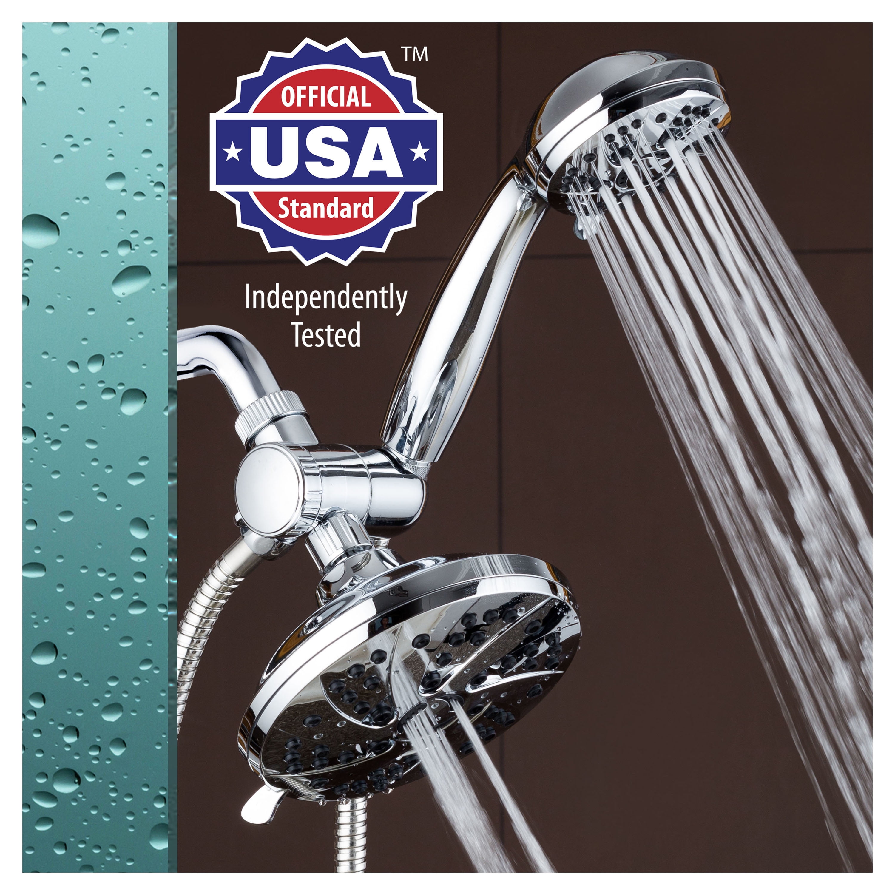 AquaDance 3 Way Combo 6 inch 6 setting Rainfall Shower Head and 3.5