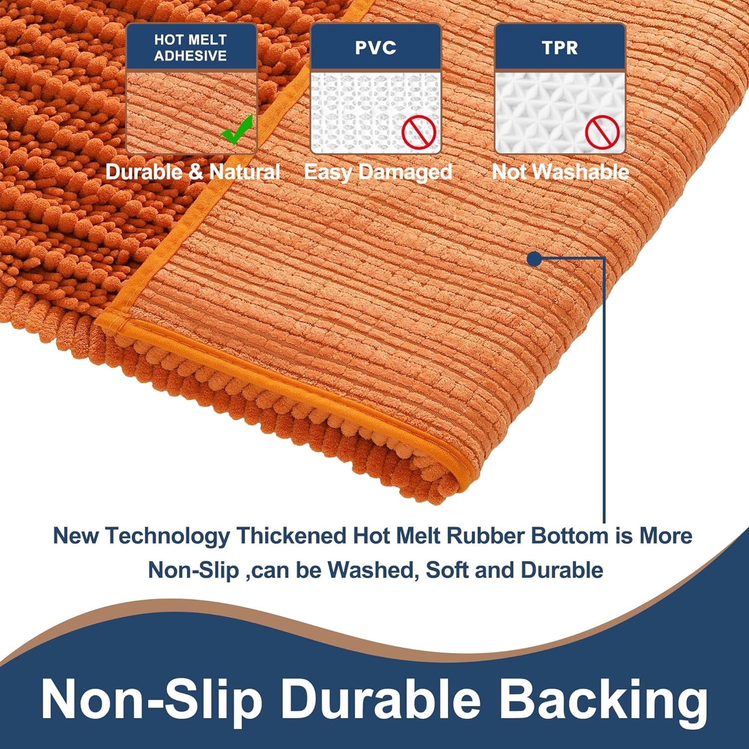 Soft Plush Microfiber Bathroom Rugs, Absorbent Bath Rugs Non Skid Machine Wash Dry Bath Mats for Tub,Shower and Bath Room Floor Mats(Burnt Orange,20x32 inches)