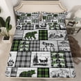 thumbnail image 2 of Homewish Safari Elk Bear Twin Sheet Sets,Country Farmhouse Lodge Twin Fitted Sheet,Green Gray Flat Sheet For Men Women,Ultra Soft Home Decor,3pcs, 2 of 7