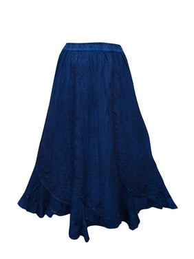 Mogul Womens Stonewashed Lace Work Embriodered Long Skirts