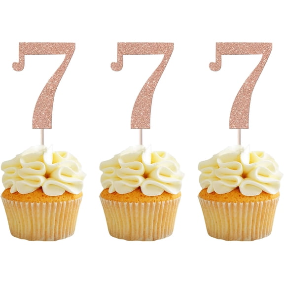 12pcs Number 7 Cupcake Toppers 7th Birthday Cupcake Toppers 7 Years Old Birthday Cupcake Picks for Baby Shower Seven Birthday Anniversary Party Cake Decorations Rose Gold