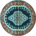 thumbnail image 1 of Ahgly Company Indoor Round Medallion Light Blue Traditional Area Rugs, 5' Round, 1 of 4