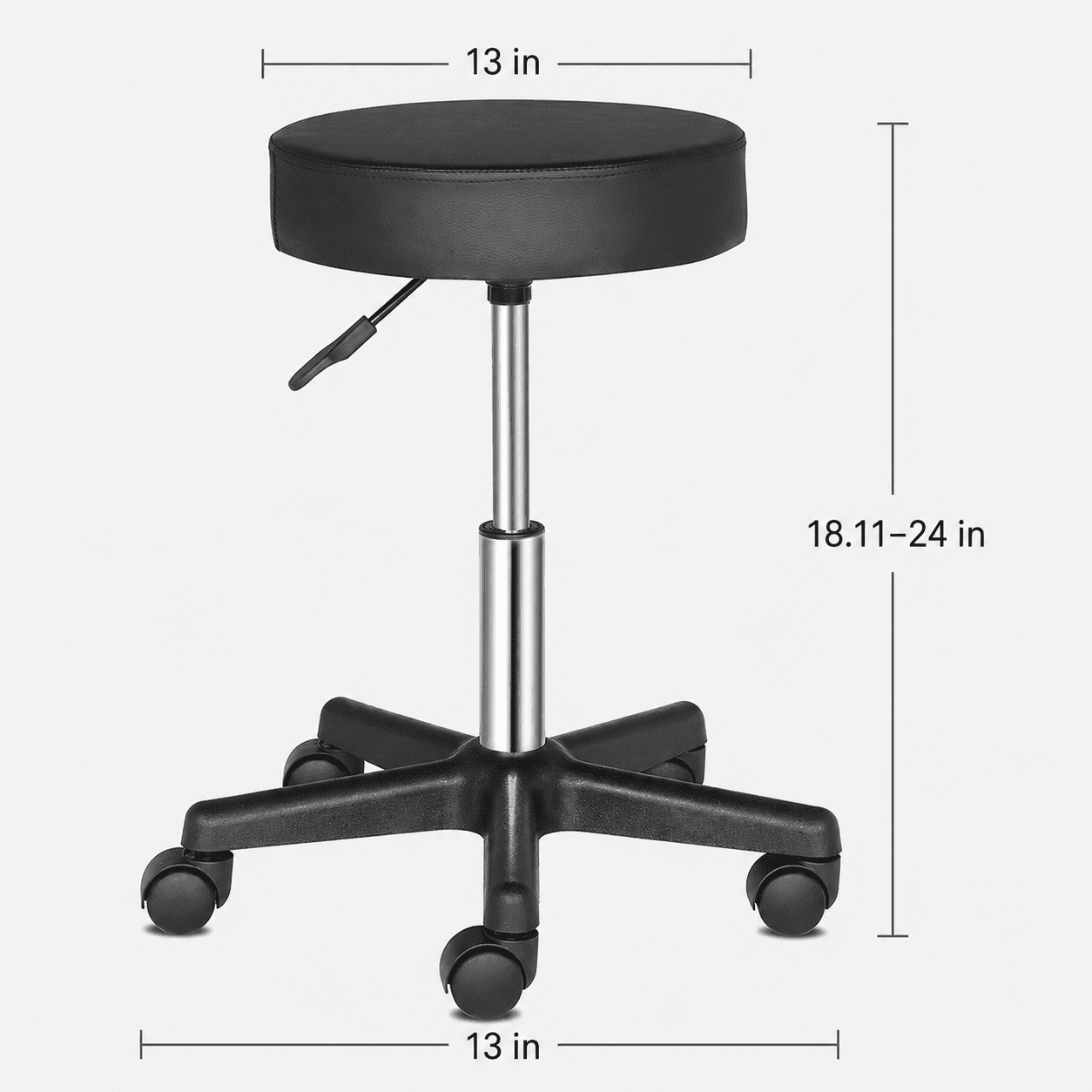 Alvantor Rolling Stool with 3.15 in Padded Round Seat, Adjustable Height and 360° Swivel, Black