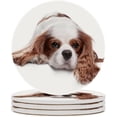 thumbnail image 2 of Round Drink Coasters, 1 Pcs Sad Spaniel Lying on White Absorbent Ceramic Coaster with Cork Base for Coffee Cups Housewarming Gift for Home Decor, 2 of 6