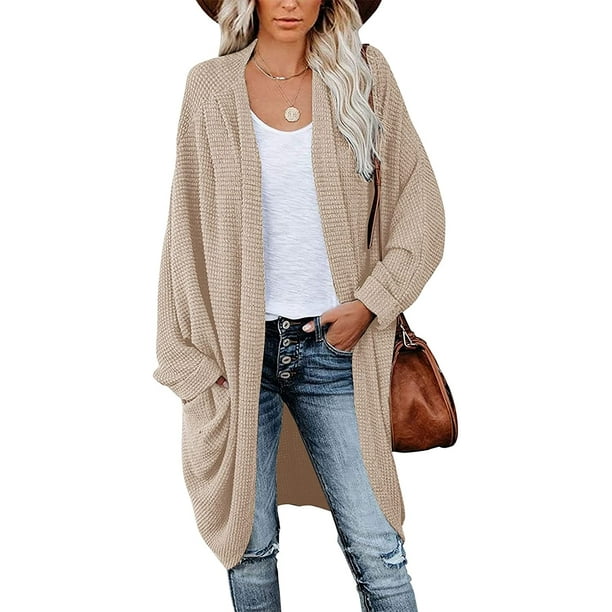 IFJIM Womens Long Batwing Sleeve Waffle Knit Open Draped Front IFJIM Womens Long Batwing Sleeve Waffle Knit Open Draped Front