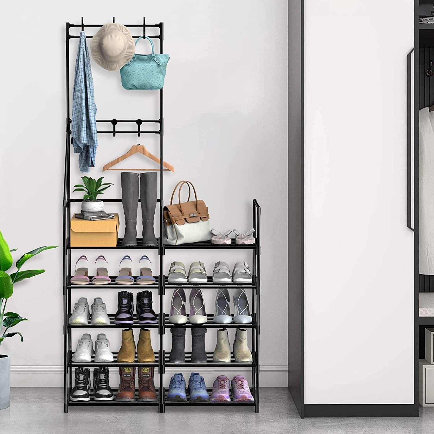TECHVIDA 5-Tier Shoe Rack Shoe Storage Organizer, Freestanding Coat and Shoe Rack, 25-30 Pairs Shoe Shelf for Entryway Closet