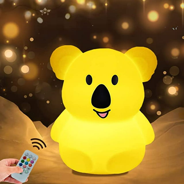 Luz nocturna de koala grande para habitación infantil, luz nocturna para bebé, luz LED nocturna para niños, 9 colores, luz nocturna de silicona para bebé, regalo para bebé (control remoto + atenuación