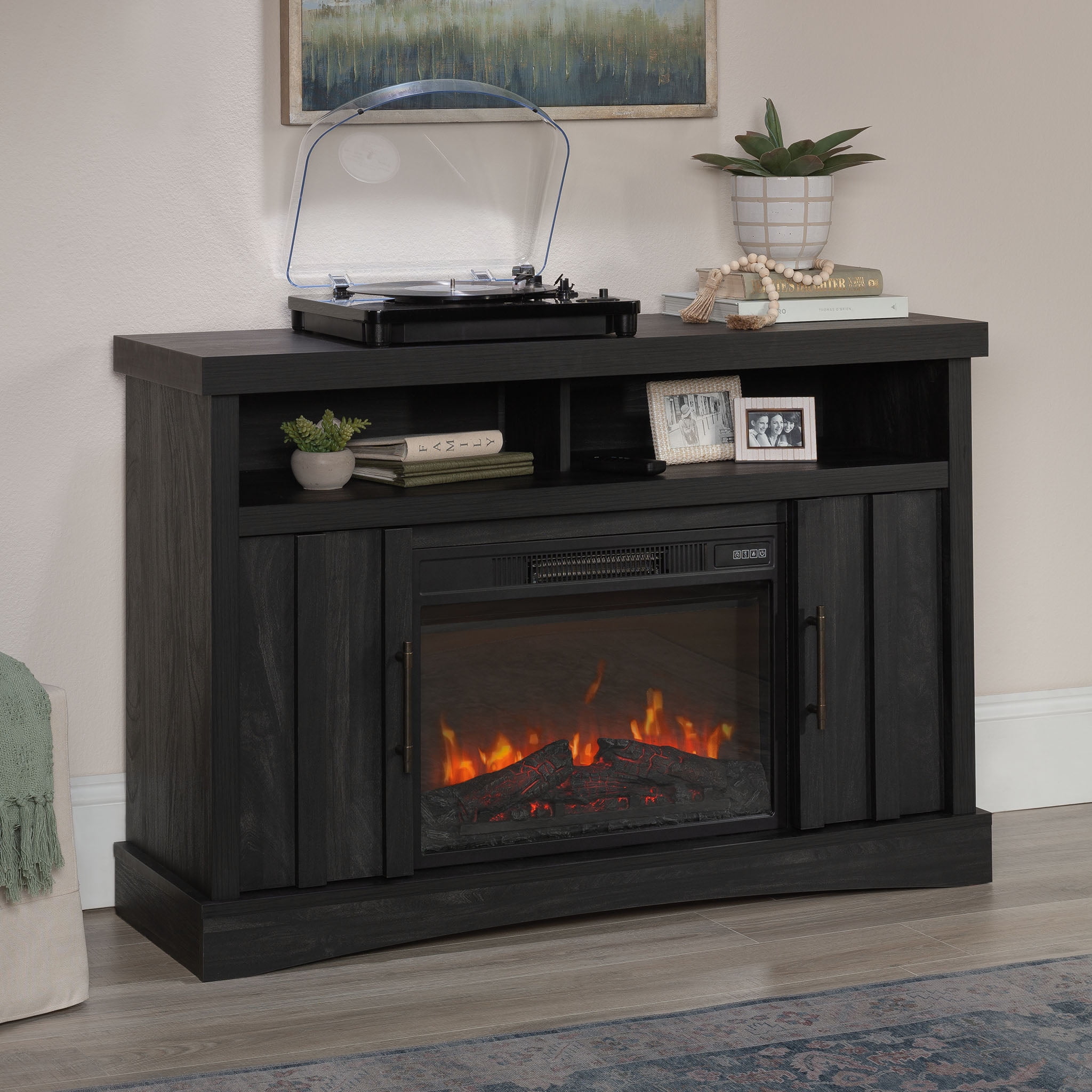 Sauder Entertainment/Fireplace TV Stand for TV's up to 50", Black Finish