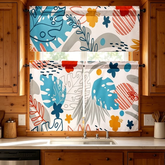 GumeshWatercolor Floral Window Curtain, Rod Pocket Kitchen Curtain for Farmhouse & Cottage Decor(18"×54" 28"×39"8^2)