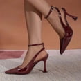 thumbnail image 2 of HomeDM Women's Kitten Heels Closed Pointy Toe Ankle Strap Dress Pumps Shoes for Wedding Party Work, Wine Size 9, 2 of 9