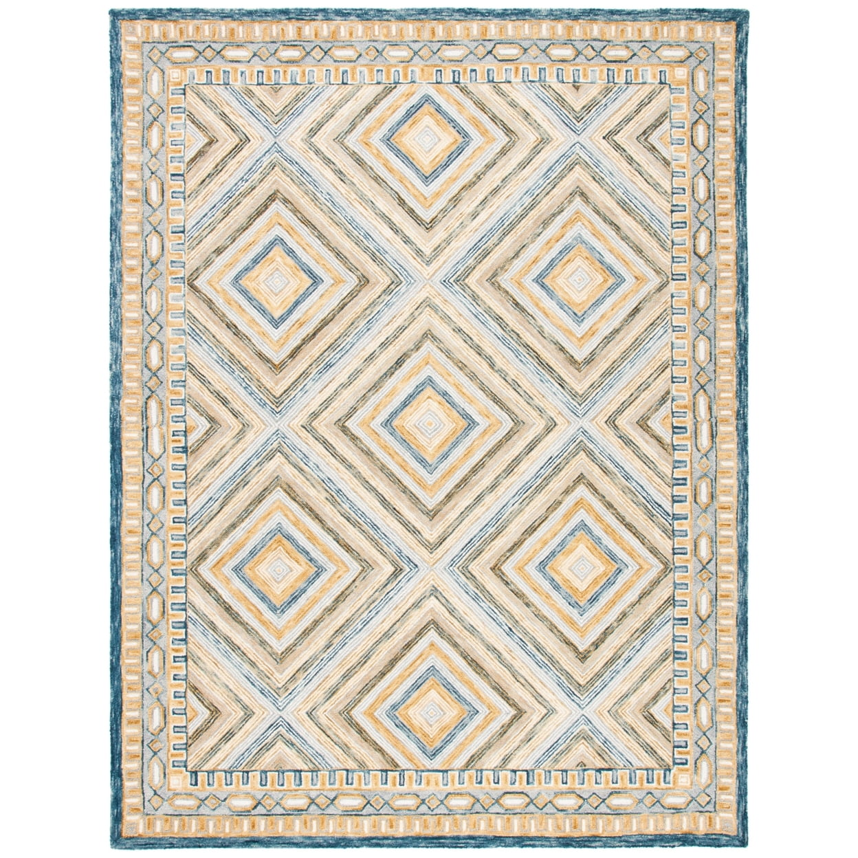 SAFAVIEH Aspen Caitriona Geometric Diamonds Wool Area Rug, Navy/Gold, 5' x 8'