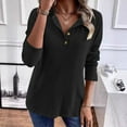 thumbnail image 4 of Sexlip Women's Trendy Half Button Down Shirt Casual V Neck Sweatshirt Oversized Long Sleeve Ribbed Pullover Tops Black XL, 4 of 5