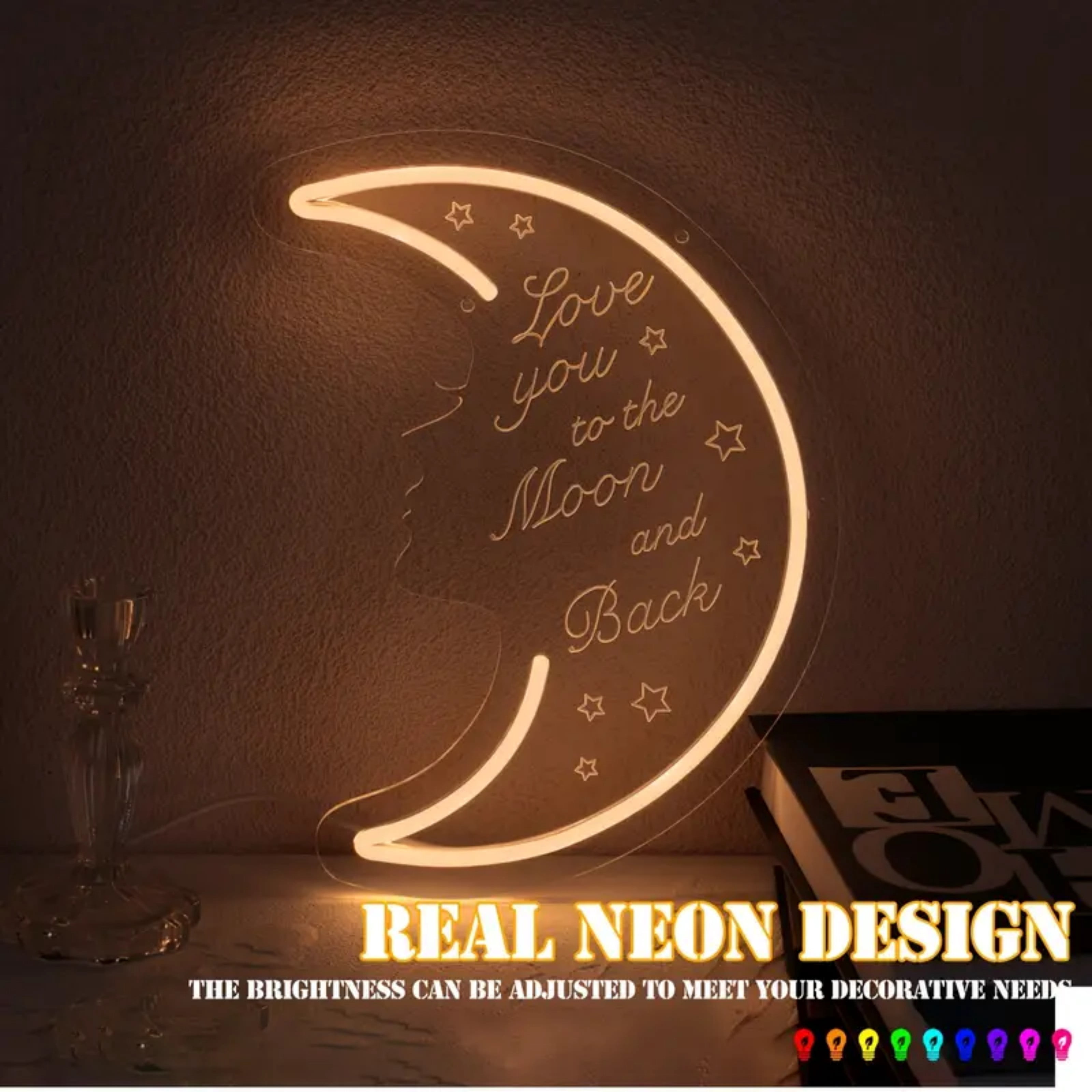 UPONRAY Love You to the Moon and Back Neon Signs, 13.8"*11" Dimmable & USB-Powered LED Neon Light, Stylish Wall Decor as gifts for Valentine's Day, Birthday, Family, Lover, Children