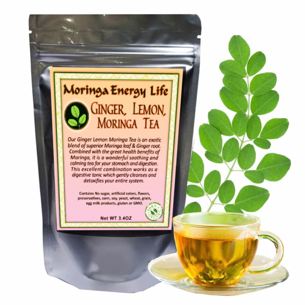Moringa Tea Organic in Loose Leaf plus Ginger and Lemon, Delicious Tea