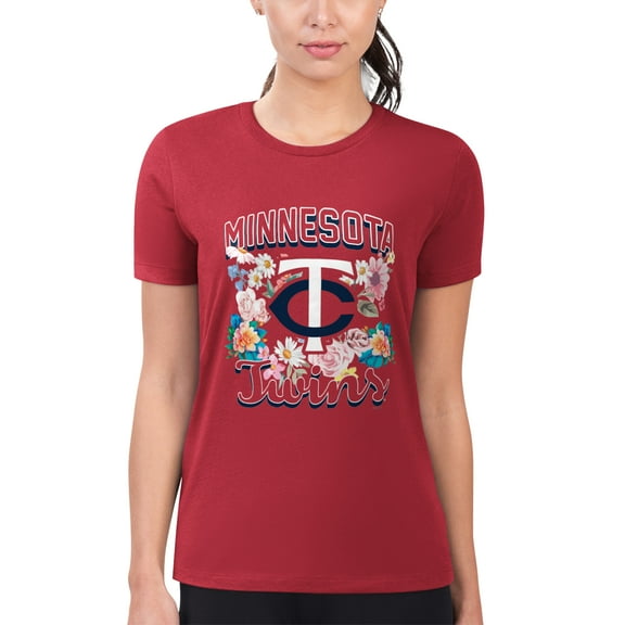 Women's G-III 4Her by Carl Banks Red Minnesota Twins Flowers Graphic Fitted T-Shirt