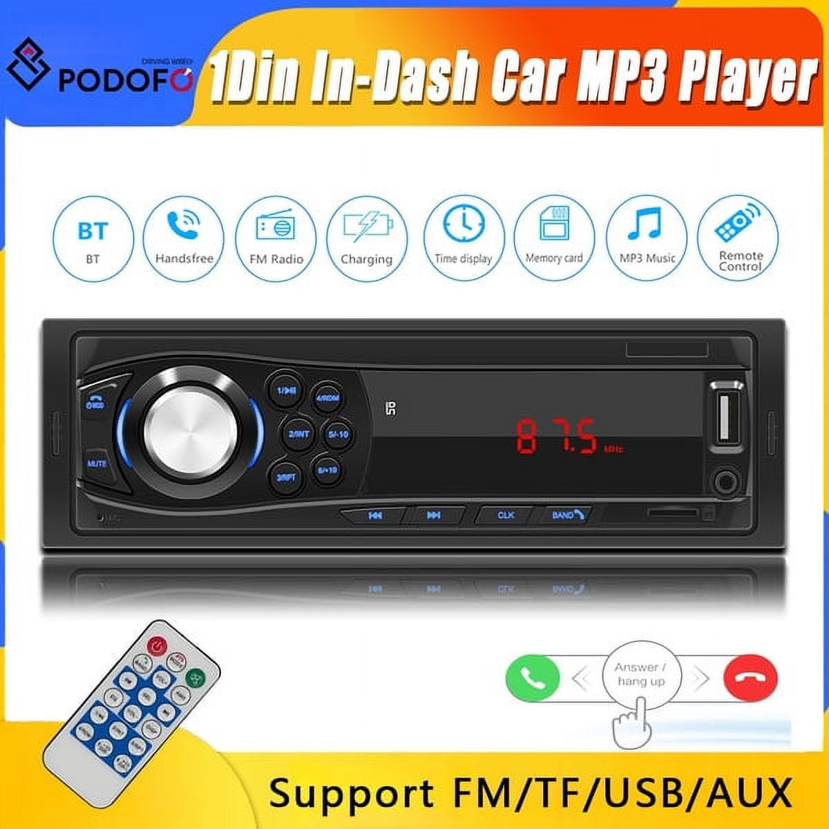 Podofo Universal 12V Single 1 DIN In Dash Car Stereo Radio with Bluetooth Digital Audio Music MP3 Player FM Receiver TF/AUX/USB Phone Charging Remote