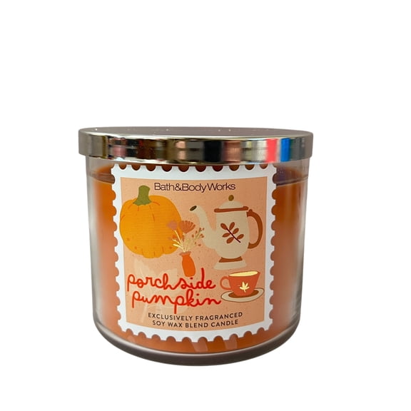 Bath & Body Works Porchside Pumpkin Scented 3 Wick Candle 14.5 oz