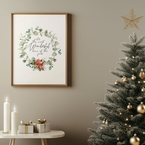 Winter Holiday Wreath, Most Wonderful Time. Winter Holiday Posters Winter Holiday Decor Xmas Holiday Home Decor, Winter Holiday Signs Home Decor, 8x12 UNFRAMED