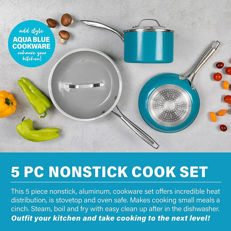 5Piece Ceramic Cookware Set-Non-Stick Frying Pots and Pans with