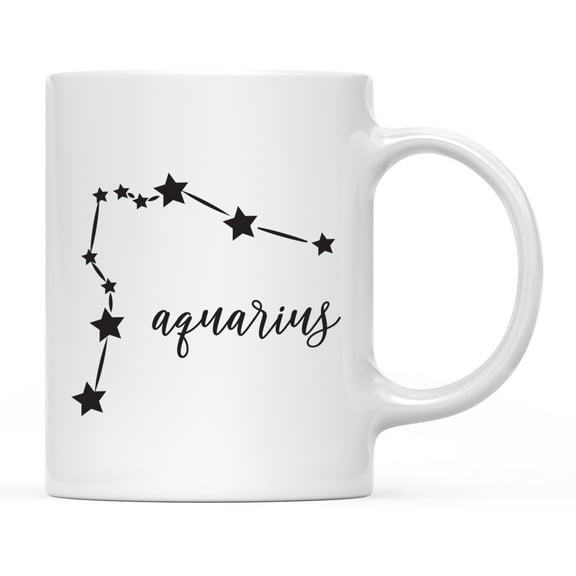 Koyal Wholesale Zodiac Sign Ceramic Coffee Mug, Aquarius Star Constellation, Minimalistic Black