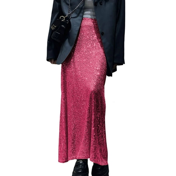 Women's High Waist Sparkly Sequins Midi Skirt Pencil Cocktail Party Skirt