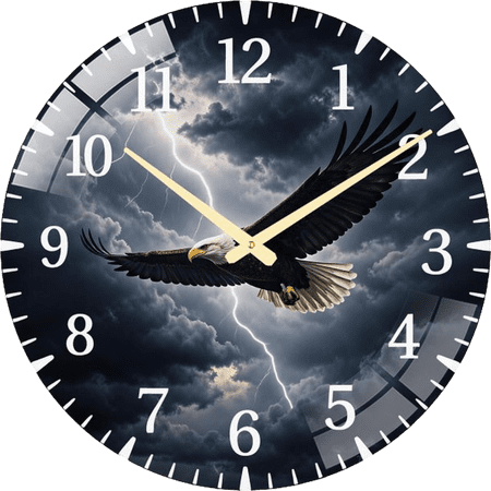 23.6 Inch Eagle- in Storm- Bald Eagle- Lightning- Glass Wall Clock for Hanger Office Room, Living Room, Bedroom Or Kitchen Style 60x60cm