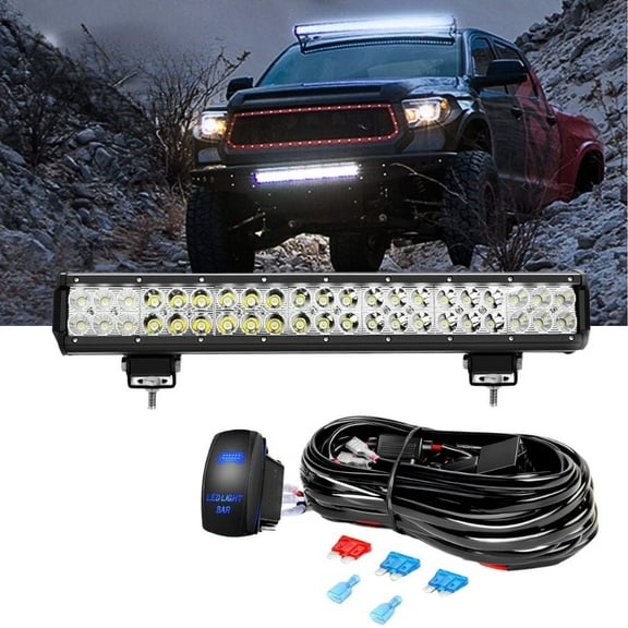 Waywe 20 Inch 126W 11340LM LED Light Bar Spot Flood Combo Boat Lighting Off Road Lights with 12V 5Pin Rocker Switch Wiring Harness kit for Truck Jeep Golf Cart
