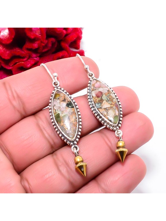 Copper Tourmaline 925 Sterling Silver Two Tone Arrow Head Earring 2.26 Sku64, Handmade Jewelry, Dangle Earring