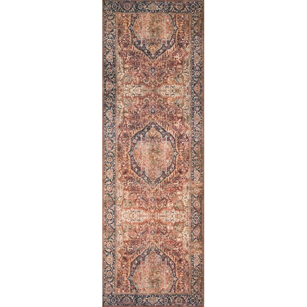 Loloi II Layla Printed Oriental Distressed Red / Navy Area Rug