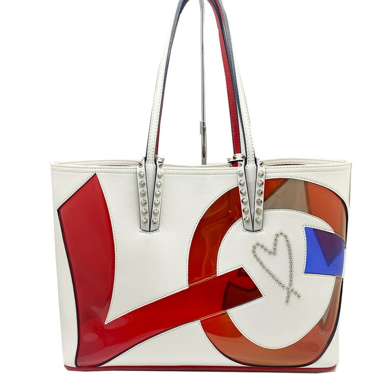 Used Christian Louboutin Spike Studs Kabata Shoulder Bag Tote Leather Clear  Vinyl Transparent LOVE Women's White Heart with Pouch Ki CABATA 