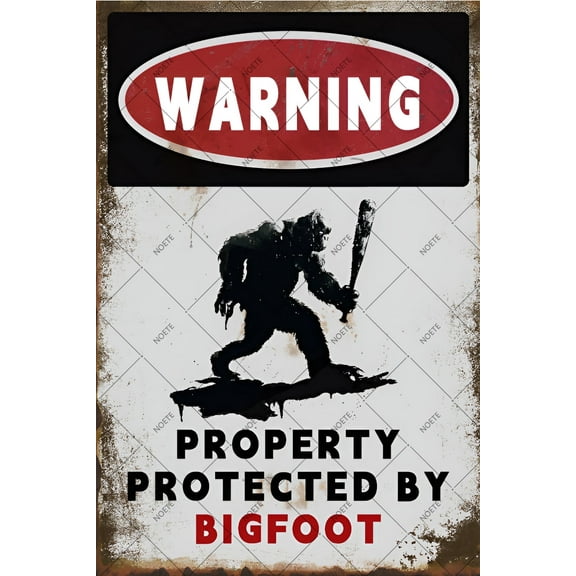 Noete Bigfoot Gifts Sign 8x12 Inch Rustic Warning Property Protected by Sasquatch Tin Sign, Unique Bigfoot Gifts for Home, Cabin, Office, Man Cave Decor