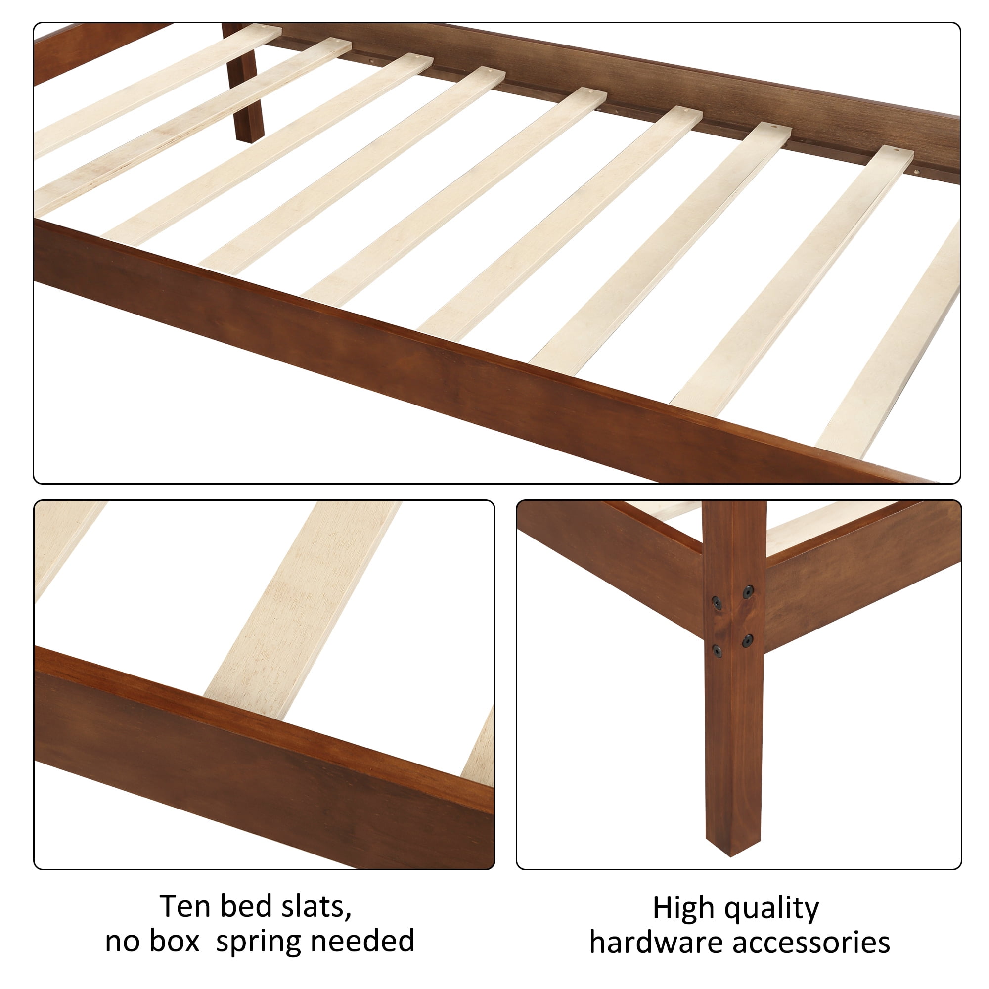 Holaki Wood Twin Size Bed with Headboard for Kids, Walnut
