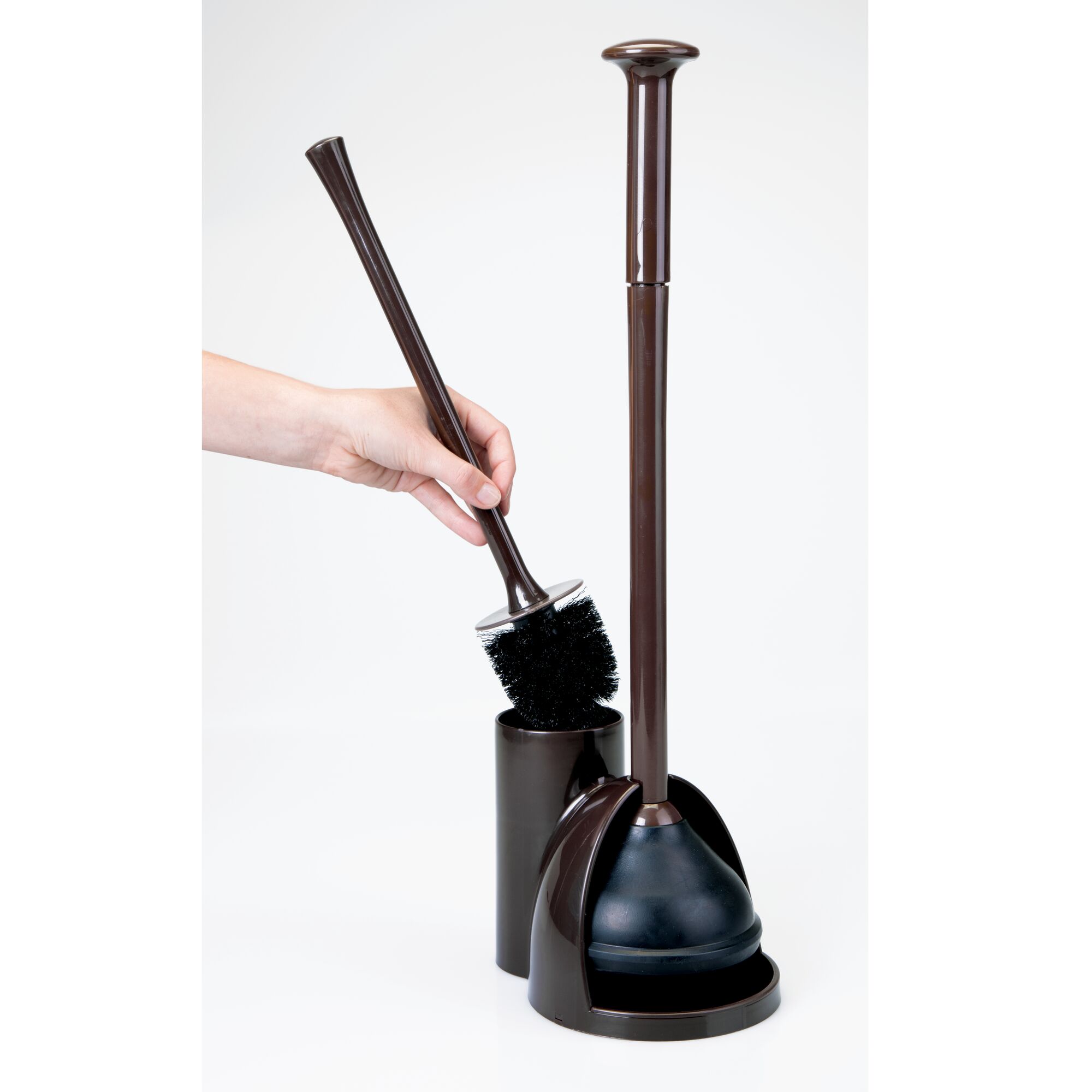 mDesign Hidden Plunger and Brush Set for Toilet Bowl - Dark Brown