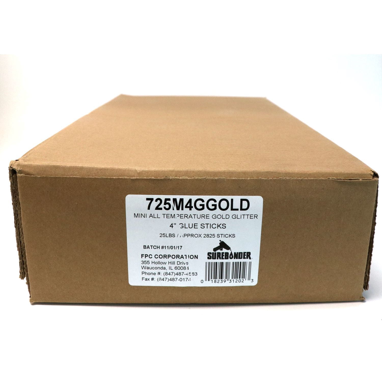 725M4GGOLD Mini Size 4" Gold Color Glitter Hot Glue Stick - 25 lb Box