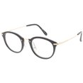 thumbnail image 2 of Classic Horn Rimmed Round Eyeglasses Thin Metal Arms Clear Lens 47mm (Black / Clear), 2 of 4