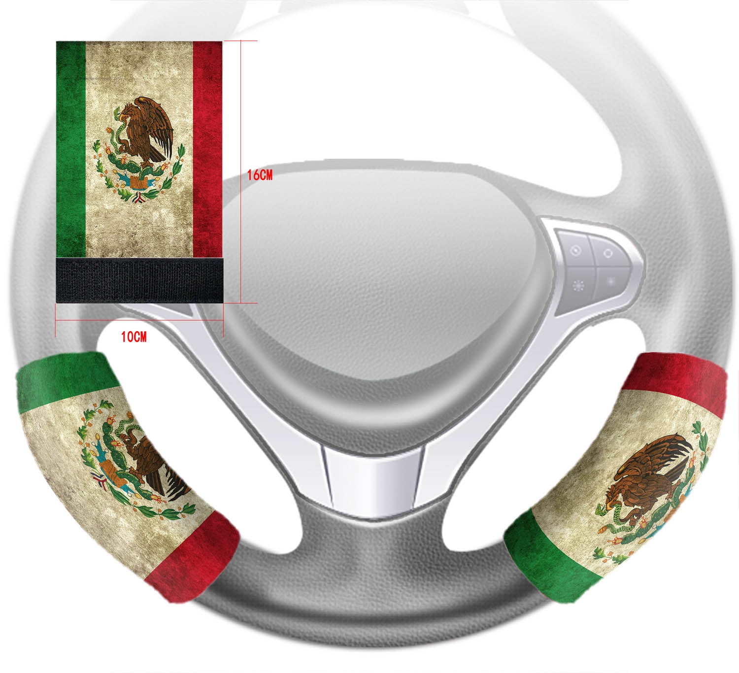 YKCG Mexican Flag Grunge Vintage Style Home Decor Steering Wheel Cover