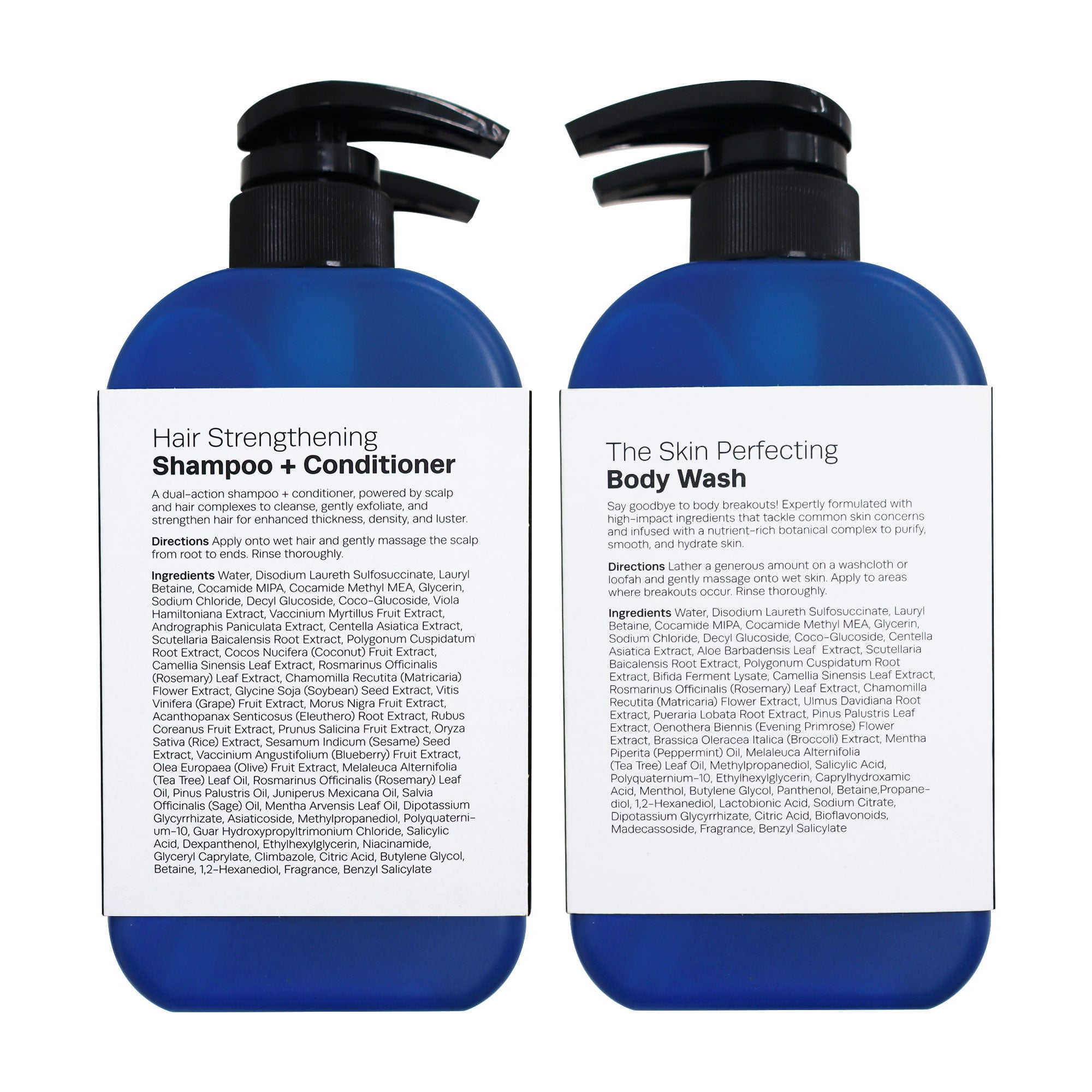 HOMMEFACE Triple Action Shower Kit for Men - Hair & Body Wash Set Includes a 2-in-1 Hair Strengthening Shampoo + Conditioner & Body Wash with Pump for Acne-Prone Skin