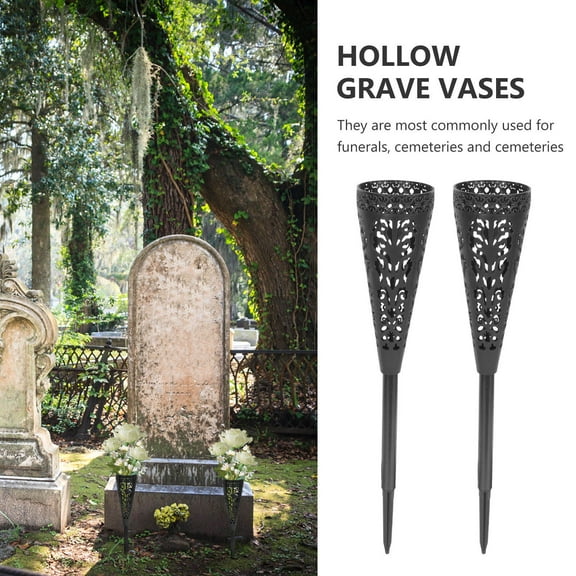 NICEXMAS Lawn Flower Bucket Premium Black Plastic Grave Layout Props 2Pcs